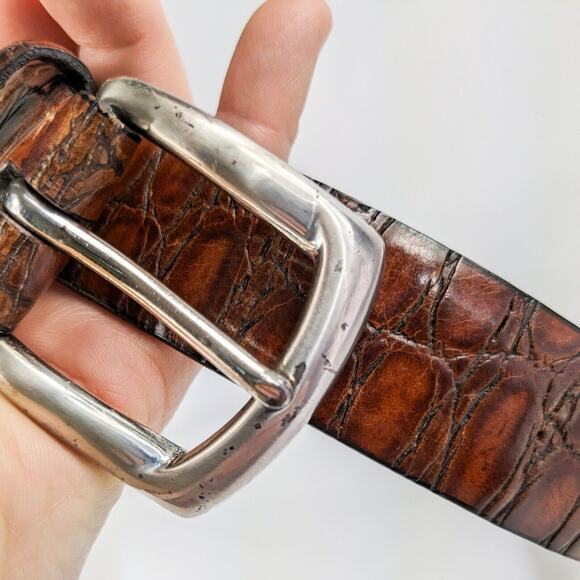 Bill Adler Dress Belt 32 Brown Croc Embossed Calfskin Italian Vintage Silver - Picture 9 of 9